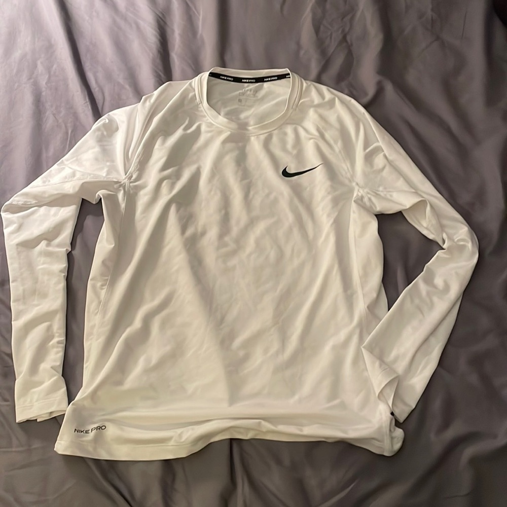Mens White Nike Pro Dri-Fit Long Sleeve